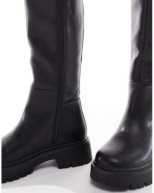 London Rebel Black Olivia Chunky Knee Boots
