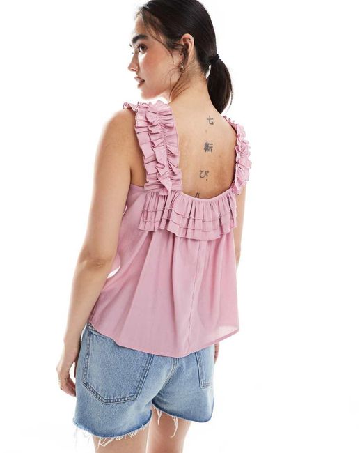 Vero Moda Red Pleated Ruffle Trim Cami