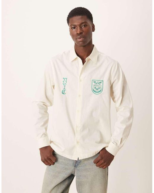 ASOS Natural Regular Fit Shirt With Chest Embroidery for men