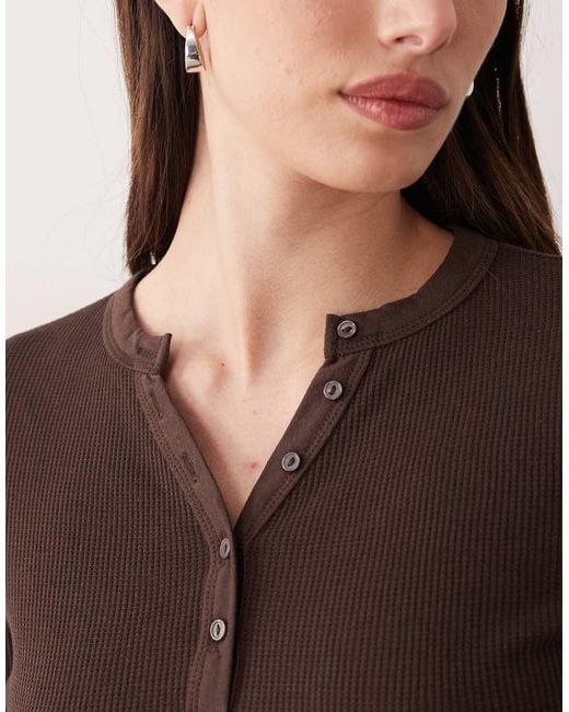 ASOS Brown Shrunken Waffle Long Sleeve Henley Tee