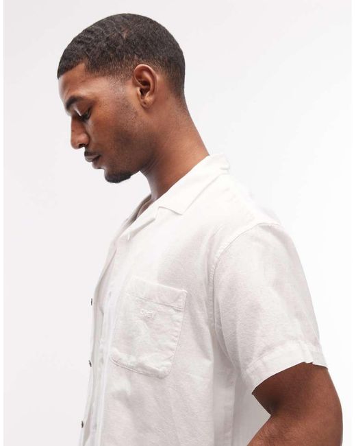 Obey White Jasper Linen Mix Woven Short Sleeve Shirt for men