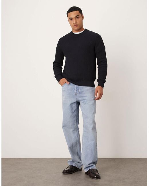 Mango Blue Cotton Round Neck Jumper for men
