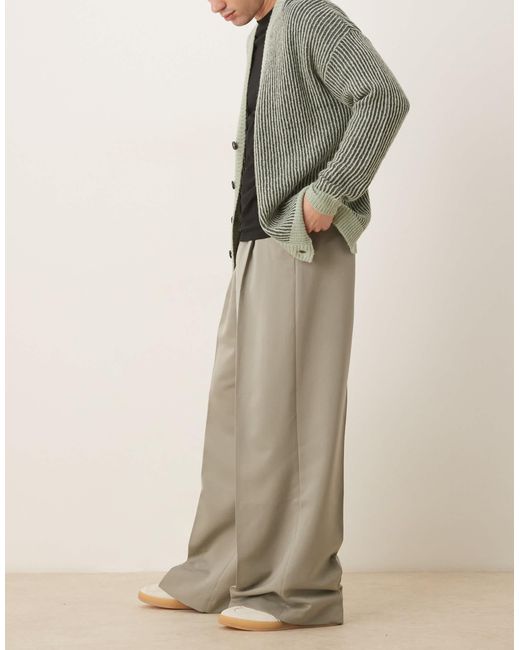 ASOS Natural Smart Loose Leg Trousers With Front Pleat for men