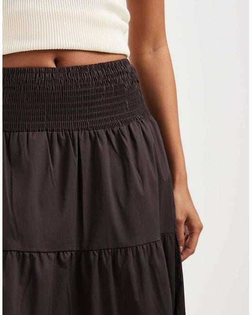 Vero Moda Black Shirred Waist Tiered Boho Maxi Skirt