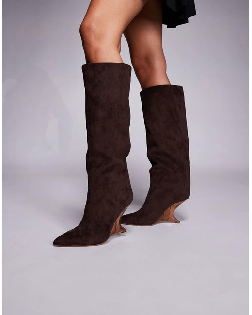 ASOS Brown Cece Wedge Pull-on Knee Boots