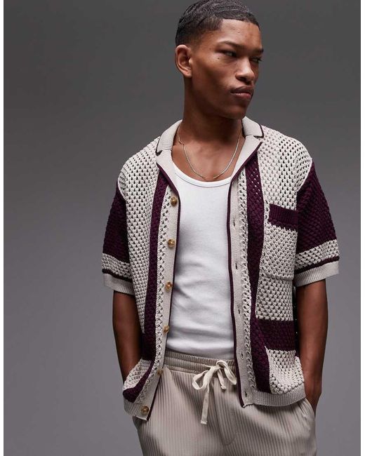Topman Gray Relaxed Crochet With Abstract Detail Button Through for men