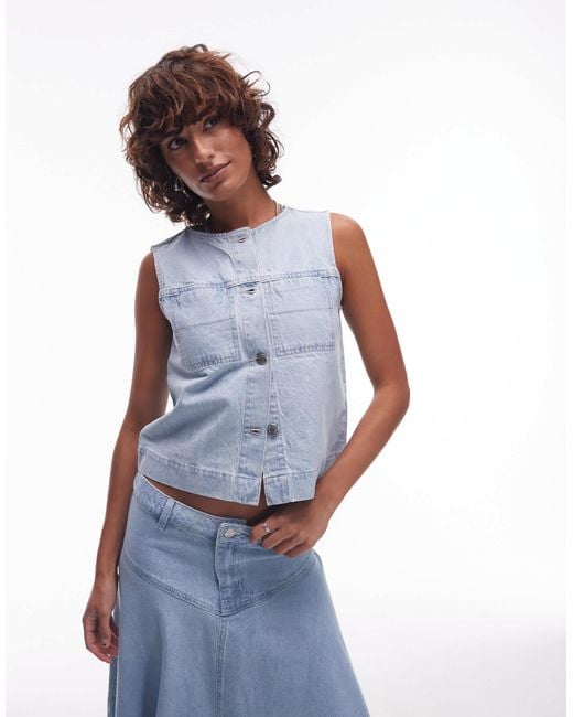 TOPSHOP Blue Denim Button Through Shell Top