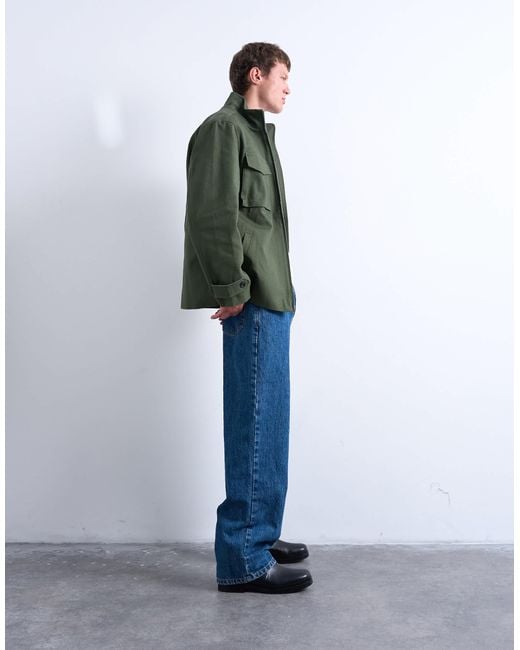 Topman Green Double Pocket Canvas Jacket for men