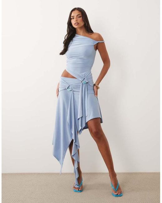 ASOS Blue Co-ord Slinky Asymmetrical Top With Hardware Detail