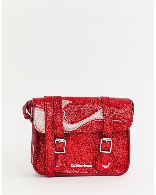 Dr. Martens Satchel Met Rode Glitter Vlammen, 7inch in het Red