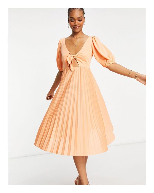 Puff-sleeved Midi Skater Dress 