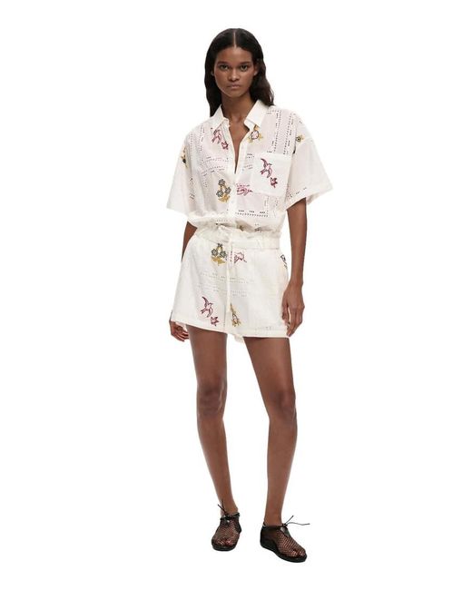 Desigual White Embroidered Shorts
