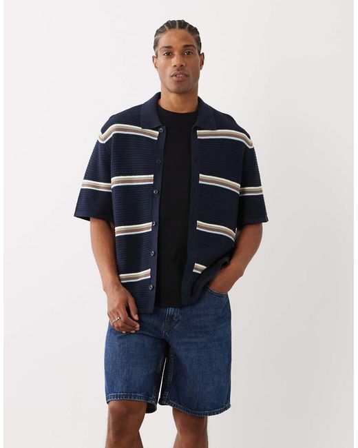Mango Blue Relaxed Fit Denim Shorts for men