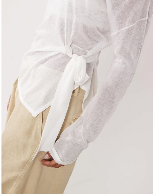 Mango White Tie Side Knit Top