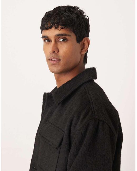 ASOS Black Wool Look Brushed Harrington Jacket for men