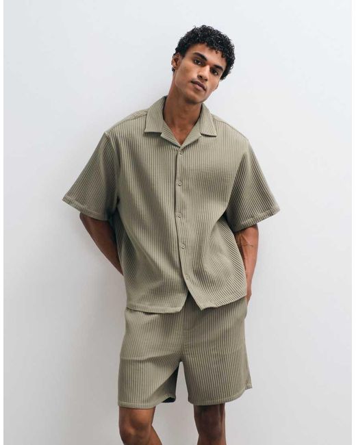 ASOS Green Co-Ord Oversized Revere Plisse Shirt for men