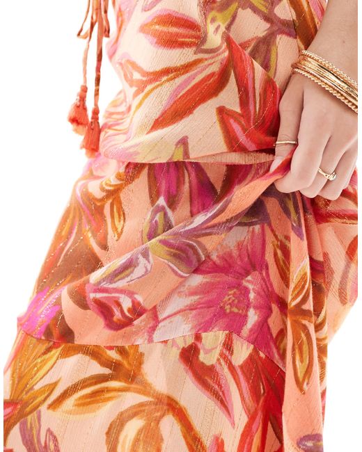Jupe d'ensemble longue à imprimé fleuri - orange River Island en coloris Red