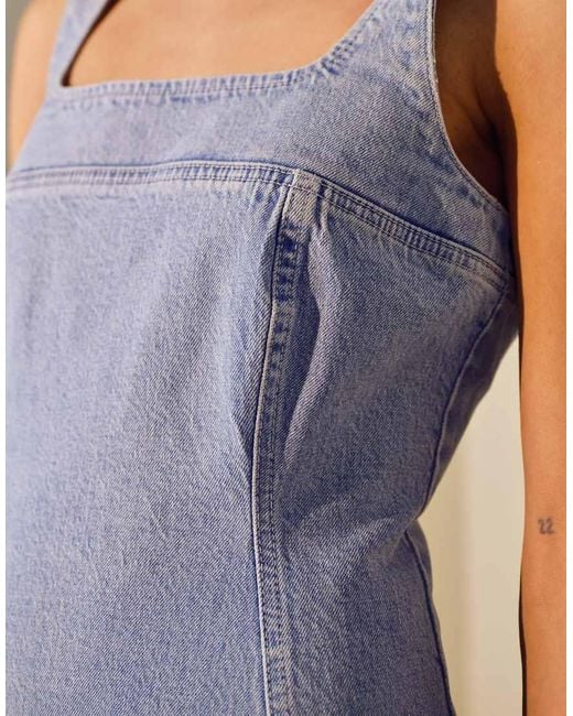 TOPSHOP Natural Denim Dropped Waist Midi Dress