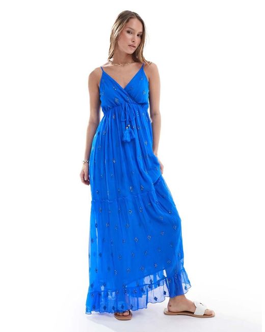 Vestito Lungo Con Scollo A V E Spalline Sottili Con Paillettes di South Beach in Blue