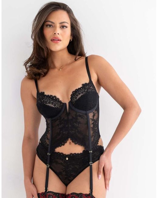 Pour Moi Black Nova Eyelash Lace Non Padded Cropped Basque