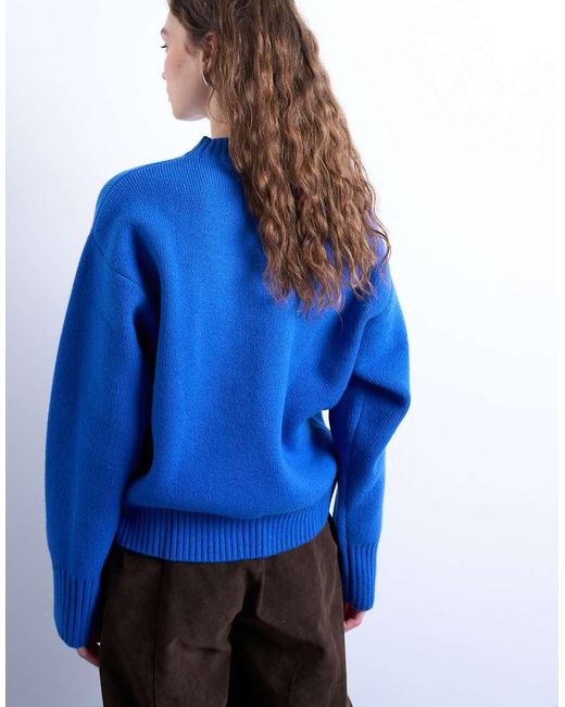 TOPSHOP Blue Knitted Chunky All Needle Clean Crew Jumper