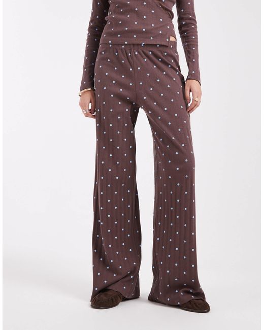 Pantalon ample d'ensemble en maille pointelle - chocolat à pois Miss Selfridge en coloris Brown