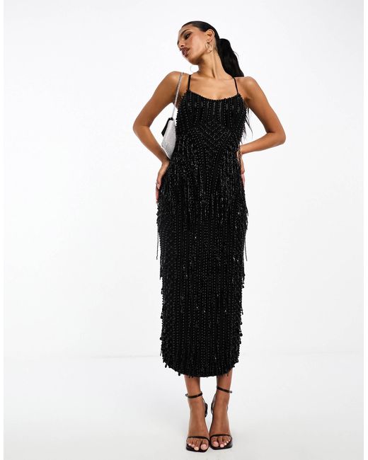 ASOS Embellished Pearl Cami Bust Detail Midi Dress in Black | Lyst