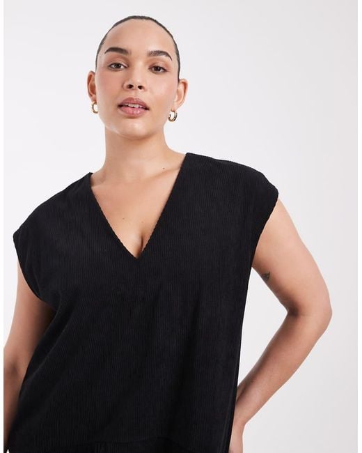 ASOS Black Asos Design Curve Relaxed V Neck Mini Dress With Dropped Waist