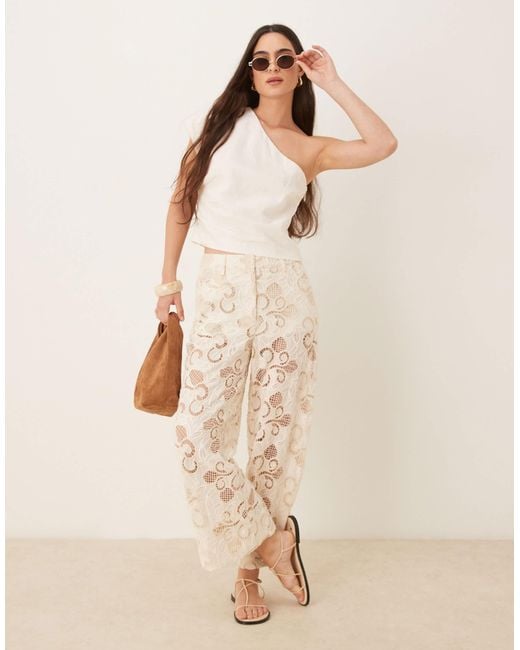 Mango Natural One Shoulder Cinched Waist Top