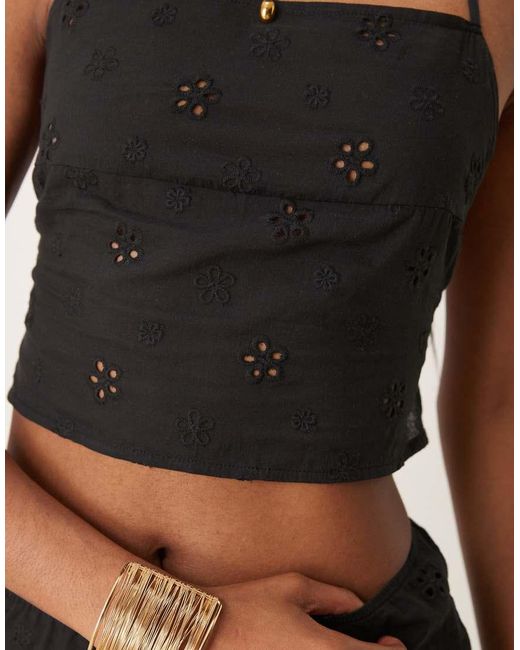 Motel Black Nobita Broderie Tie-back Cami Top