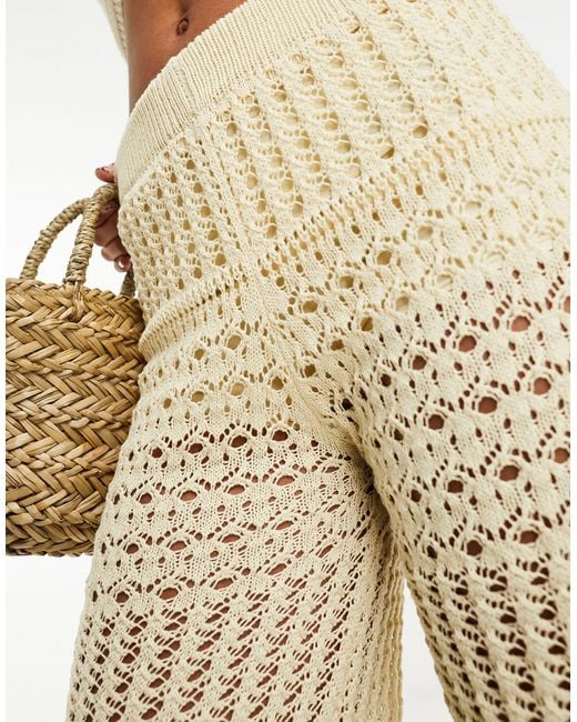 Mango Wide Leg Crochet Beach Trousers in Natural Lyst