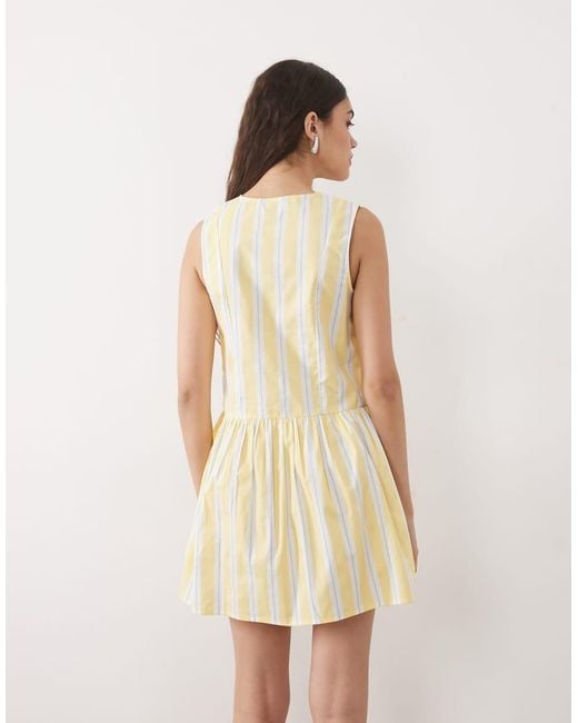 New Look Natural Stripe Frill Waist Poplin Mini Dress