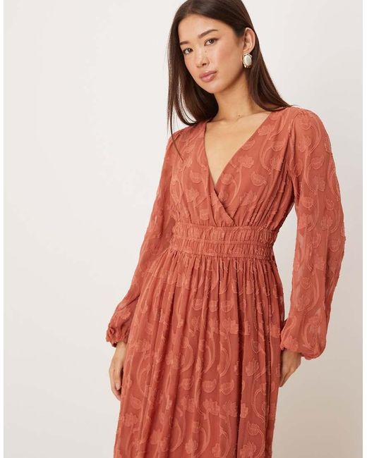 Lovedrobe Red Floral Burnout Asymmetric Split Hem Tie Back Maxi Dress