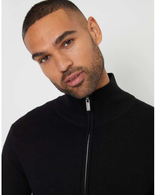 Threadbare Blue Zip-Through Funnel Neck Knitted Cardigan for men