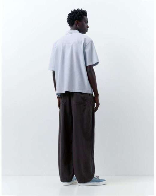 Pull&Bear Gray Linen Blend Trousers for men