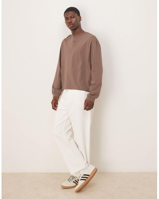 ASOS Kastiges, langärmliges, oversized henley-t-shirt in Brown für Herren