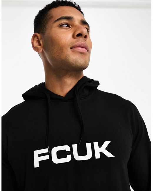 French Connection Black Fcuk Long Sleeve T-shirt With Hood for men