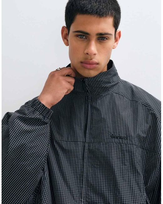 CERNUCCI Gray Funnel Neck Check Windbreaker Jacket for men