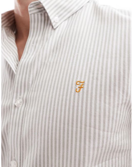 Farah White Brewer Stripe Short Sleeve Shirt for men