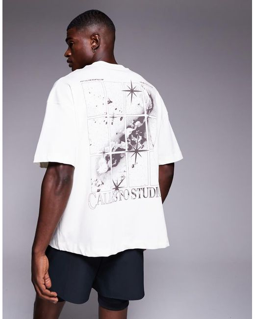 Camiseta Extragrande Con Estampado Trasero De Algodón Grueso Con Acabado De Secado Rápido Icon De 4505 de hombre de color White