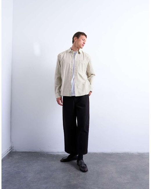 Camicia Comoda Polvere A Righe di Topman in White da Uomo