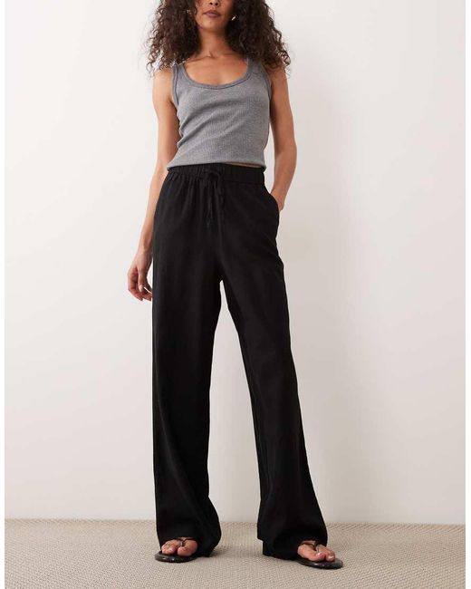 New Look Black Linen Rich Wide Leg Trousers