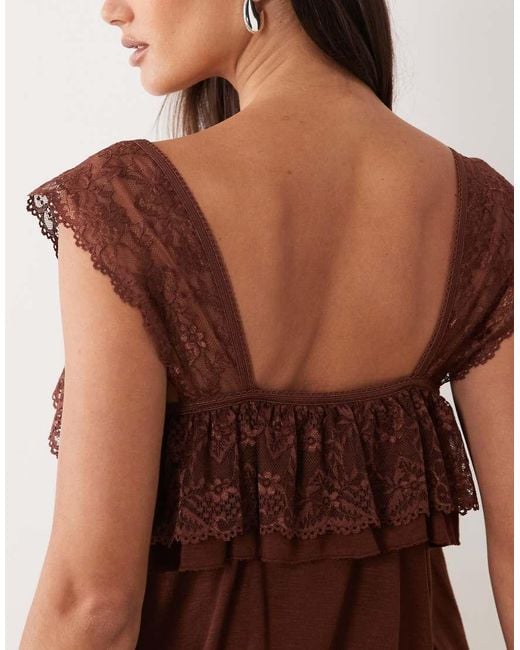 Miss Selfridge Brown Cami Top With Lace Trim