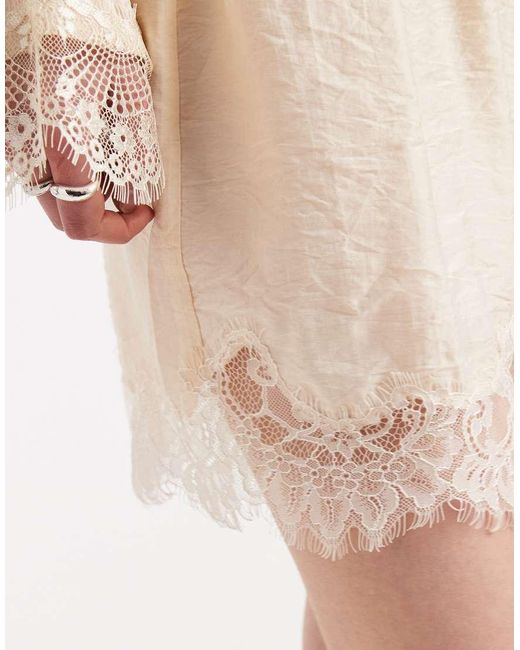 ASOS Natural Satin Lace Trim Shorts
