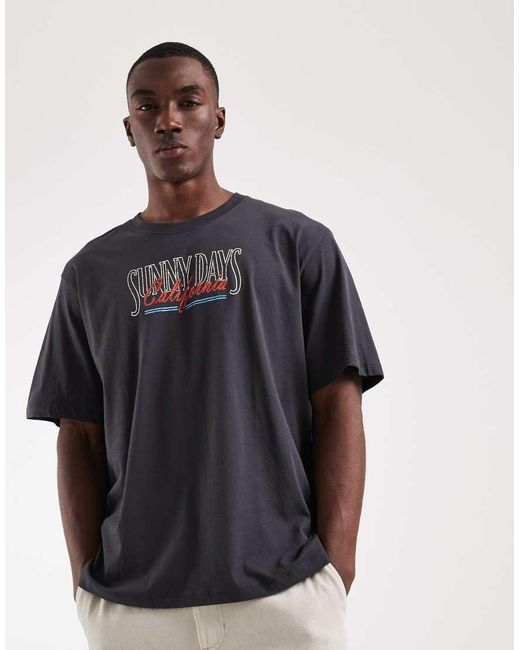 Jack & Jones Gray Oversized T-shirt With Palm Tree Backprint for men