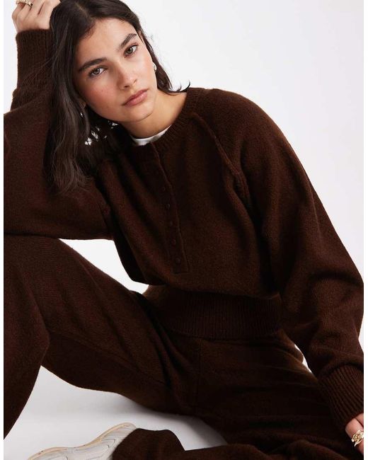 Jersey Marrón De Manga Larga Con Cuello Panadero De Punto De (Parte De Un Conjunto) ASOS de color Black