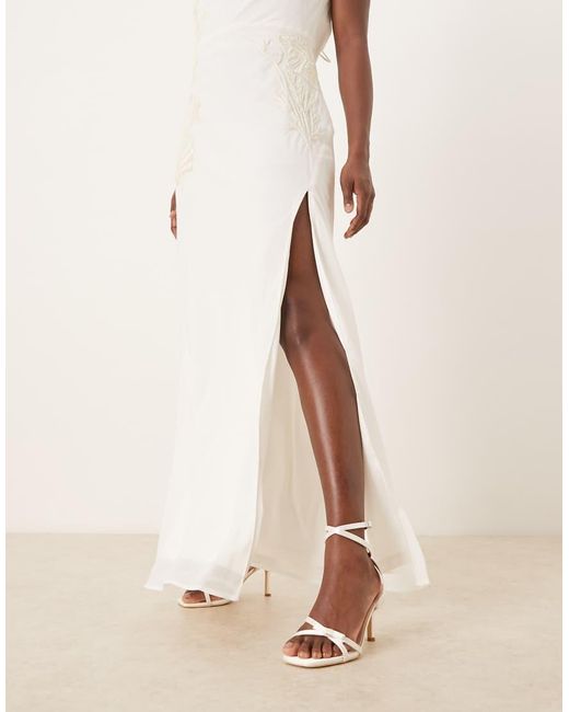 Be Mine Wide Fit Natural Bridal Honora Heeled Sandals With Bows