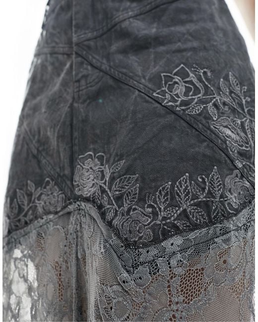 Reclaimed (vintage) White Western Denim & Lace Maxi Skirt