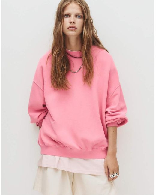Felpa Medio Con Etichetta Pacific Republic di Pull&Bear in Pink