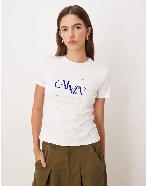 Calvin Klein White Slim Graphic Baby Tee